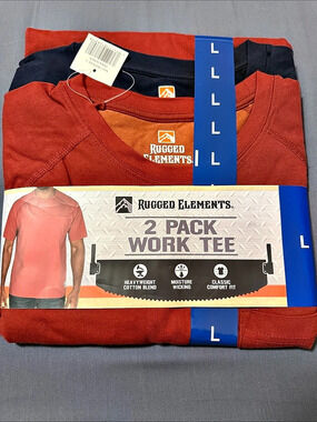 Rugged Elements 2 Pack Work Tee Tees Red & Blue Size Large NWT